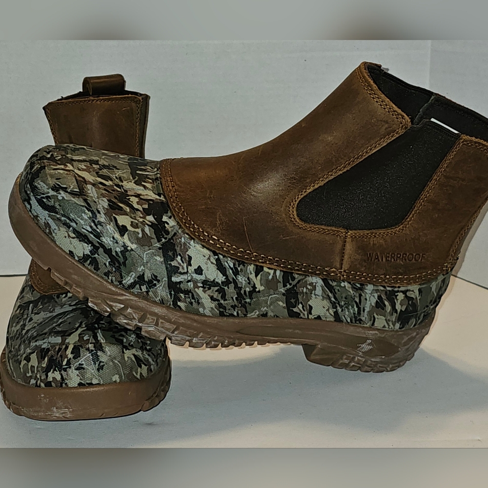 Ozark Trail Mens Camo Slip On Boots Size 11 Rubber & Leather Shoes Camouflage